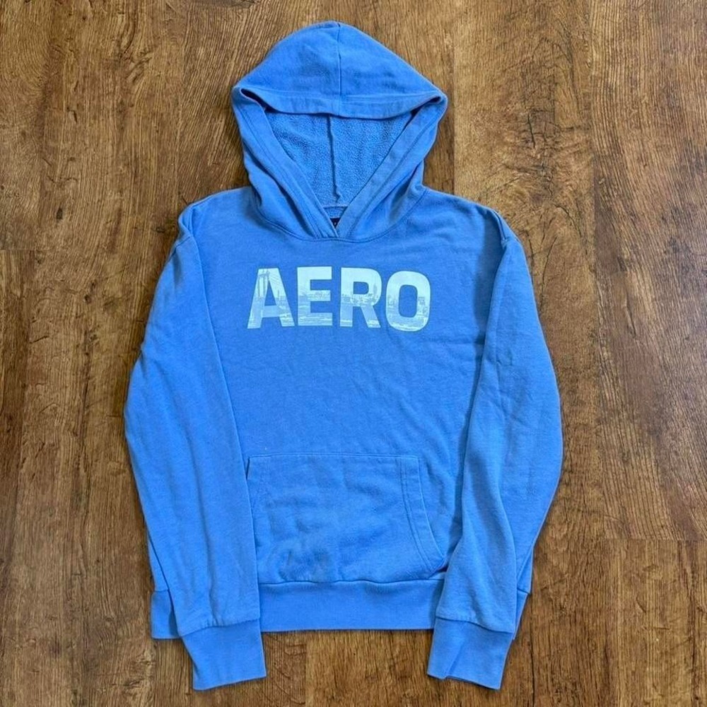 Aeropostale Blue Pullover Logo Hoodie Soft Fleece Cozy Streetwear Women's Size L